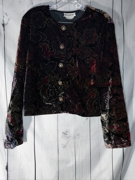 Paquette Jackets & Blazers - Paquette Vintage Retro 80’s Velvet Floral Burnout Button-Front Cropped Jacket